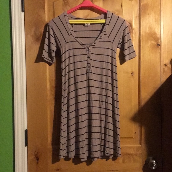 BILLABONG Hide Away Stone Gray Black Stripe Dress $49.95 EUC XS Style# JD01SBHI - Picture 6 of 11